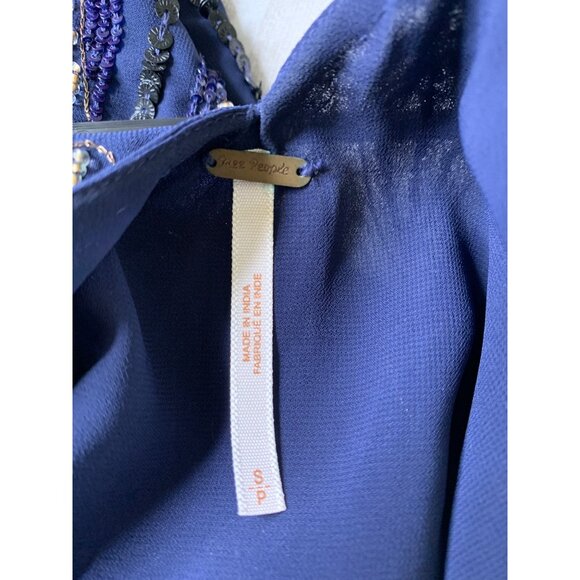 Navy Blue Sequin Embellished Halter Dress Free People Small RL10648 - Picture 5 of 11